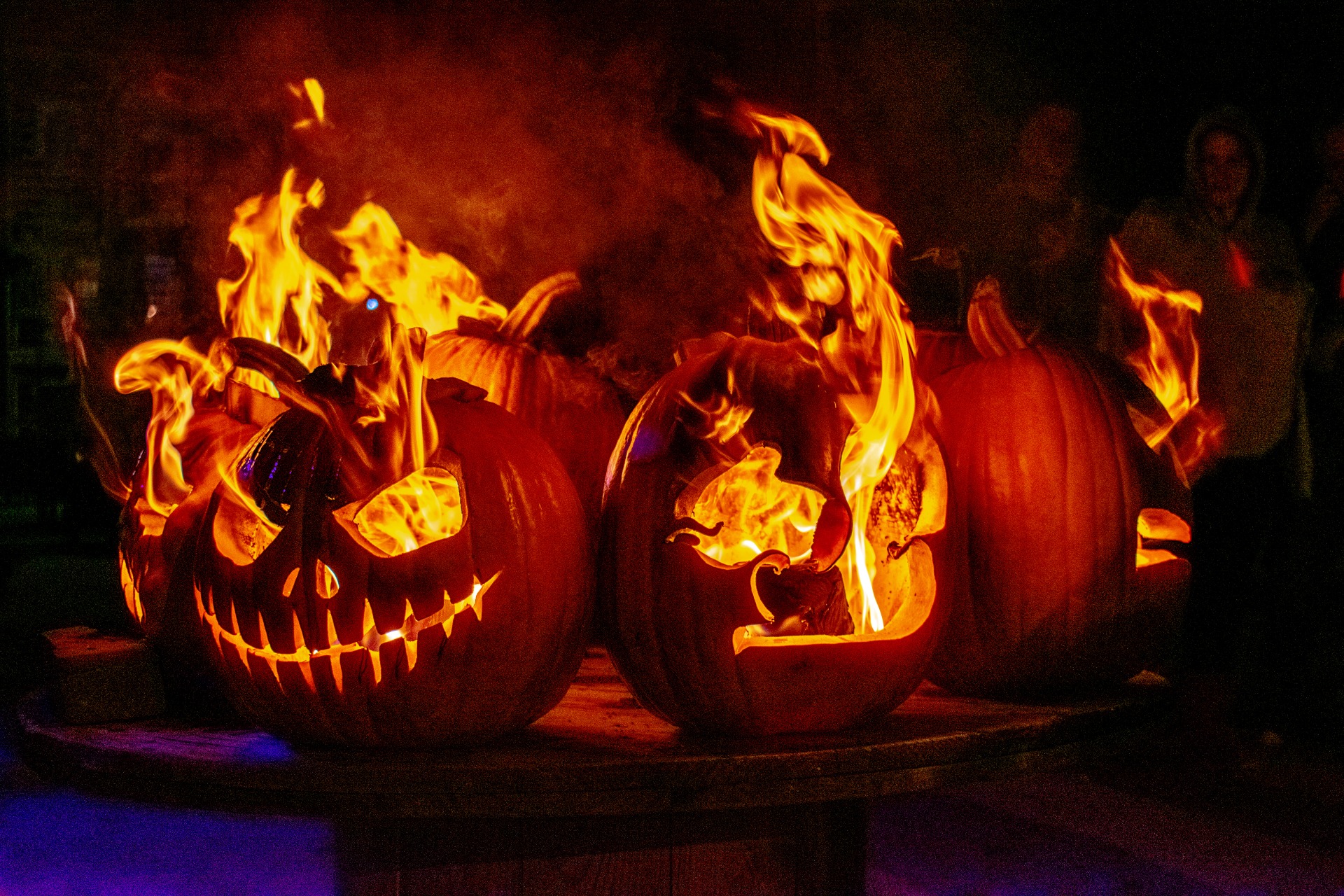 Jack-o-lanterns on fire