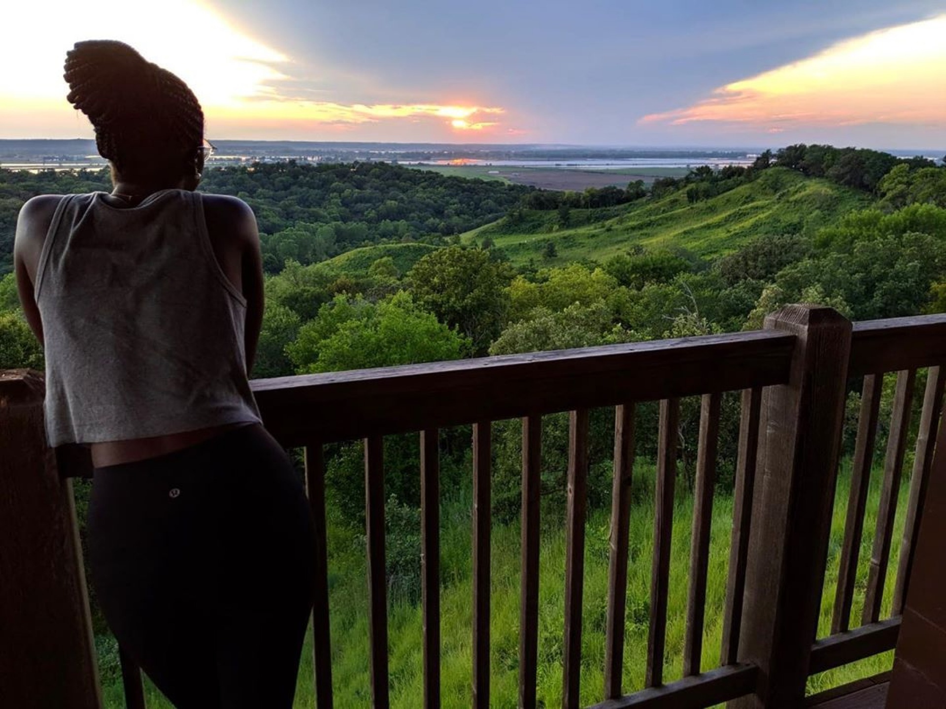 A woman on the observation deck overlooking the Loess Hills