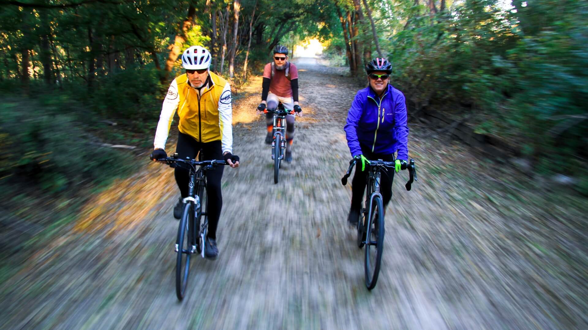Three cyclists enjoy Wabash Trace Nature Trail